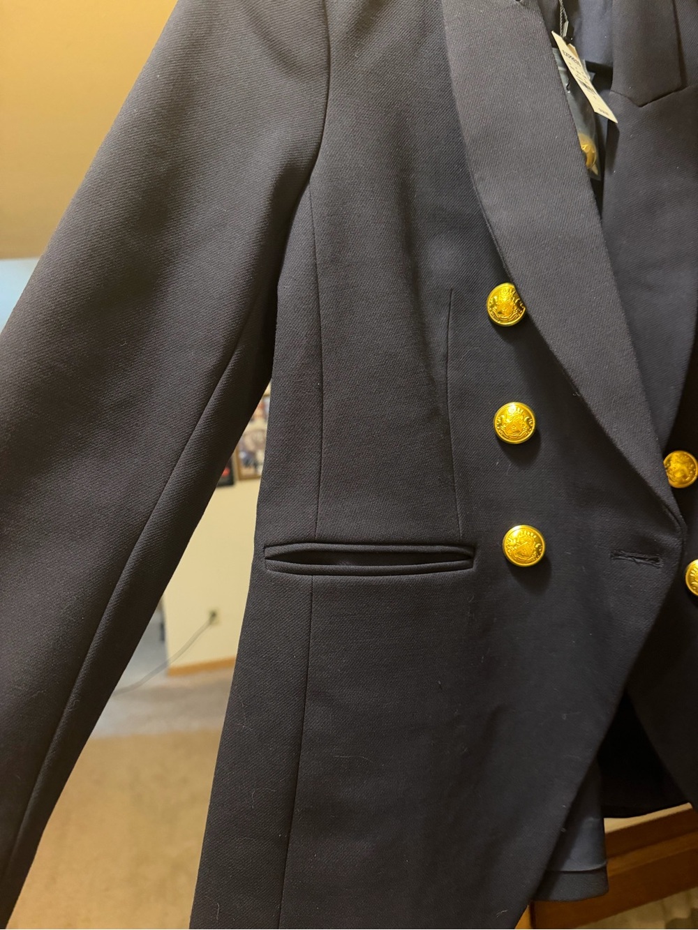 Express Women’s Navy Double-Breasted Blazer with Gold Buttons - Picture 7 of 8